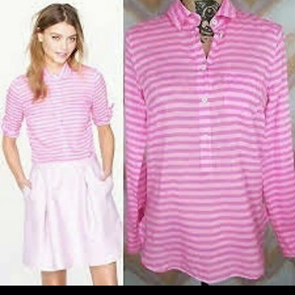 J.Crew pink striped popover button shirt Top